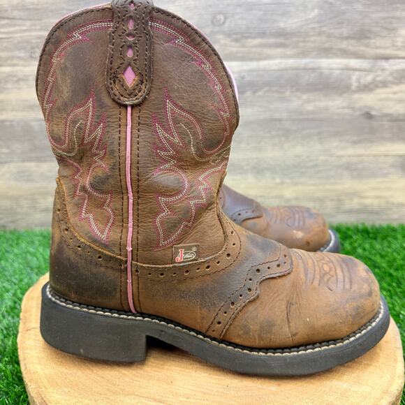 Justin Women - Size 9B - Gypsy Brown / Pink Steel Toe Cowboy Boots WKL9980 - Picture 4 of 10